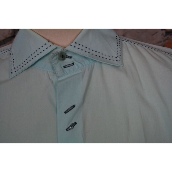 INTERNATIONAL LAUNDR Men's Shirt Teal Blue Fashion Top Stitch Contrast Cuff XL - Picture 11 of 13